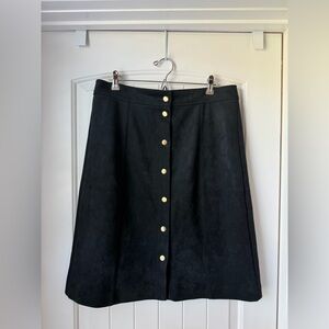 LOFT Black A-Line Skirt with Gold Buttons